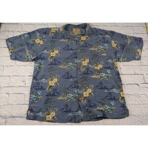 Jamaica Jaxx 100% Silk Men’s Hawaiian Shirt Size Large 90s Tropical Tree Floral